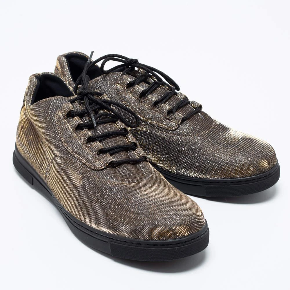 商品Stuart Weitzman|Stuart Weitzman Gold Lurex Fabric Lace-Up Sneakers Size 37,价格¥977,第4张图片详细描述