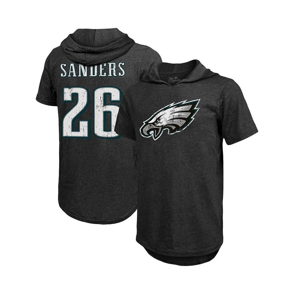 商品Majestic|Men's Fanatics Branded Miles Sanders Black Philadelphia Eagles Player Name Number Tri-Blend Hoodie T-shirt,价格¥420,第2张图片详细描述