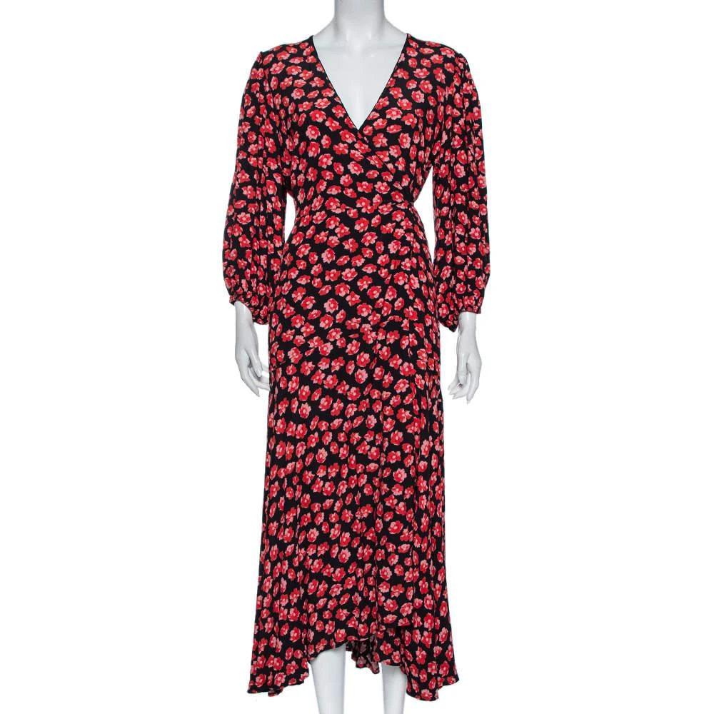 商品[二手商品] Ganni|Ganni Black Floral Printed Crepe Balloon Sleeve Detail Wrap Dress M,价格¥763,第1张图片