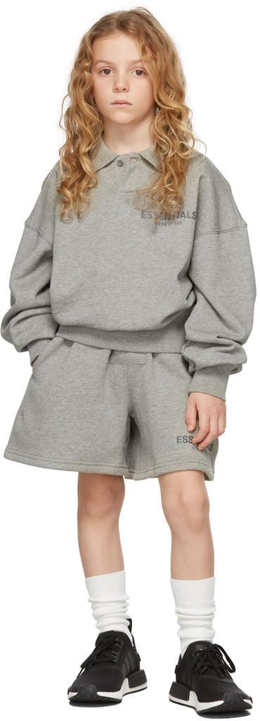 商品Essentials|Kids Grey French Terry Long Sleeve Polo,价格¥464,第1张图片