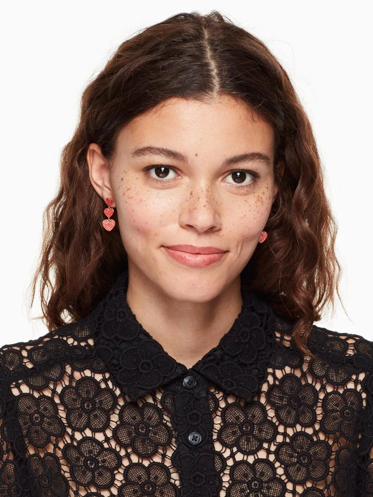商品Kate Spade|yours truly pave heart triple drop earrings,价格¥435,第2张图片详细描述