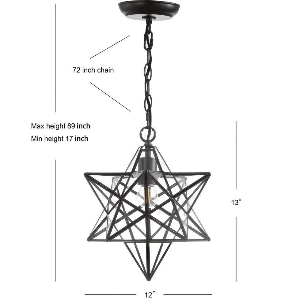 商品JONATHAN Y|Stella 12" Moravian Star Metal/Clear Glass LED Pendant,价格¥1200,第5张图片详细描述