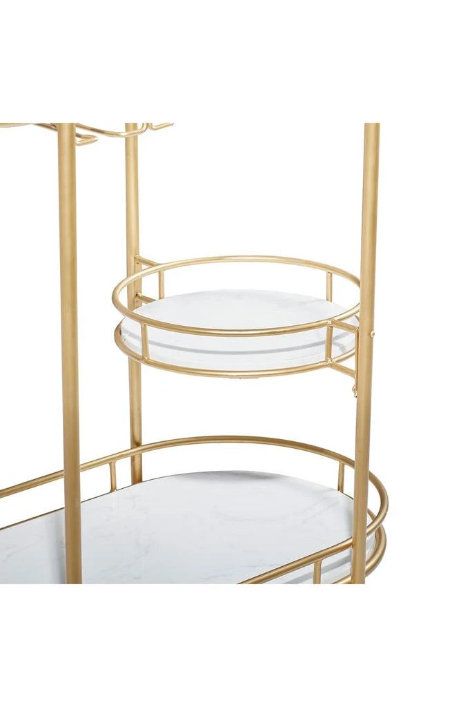 商品WILLOW ROW|Goldtone Metal Contemporary Bar Cart with Lockable Wheels & Mirrored Top,价格¥2885,第4张图片详细描述