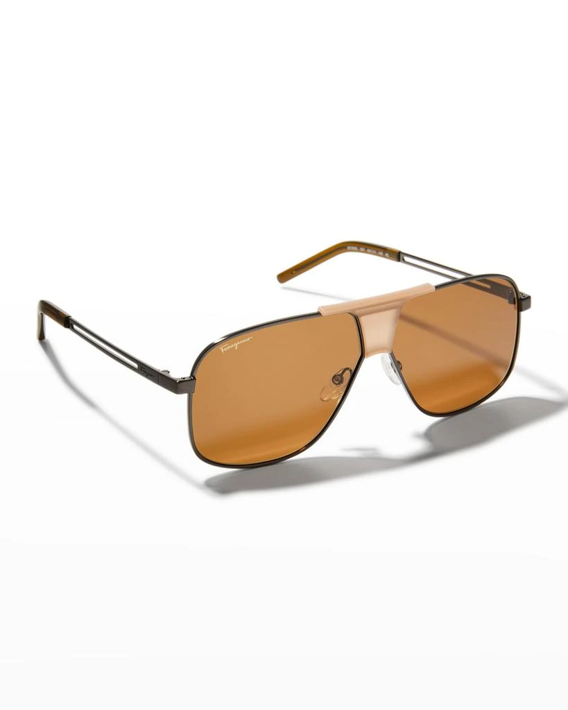 商品Salvatore Ferragamo|Men's Double-Bridge Metal Aviator Sunglasses,价格¥2499,第1张图片