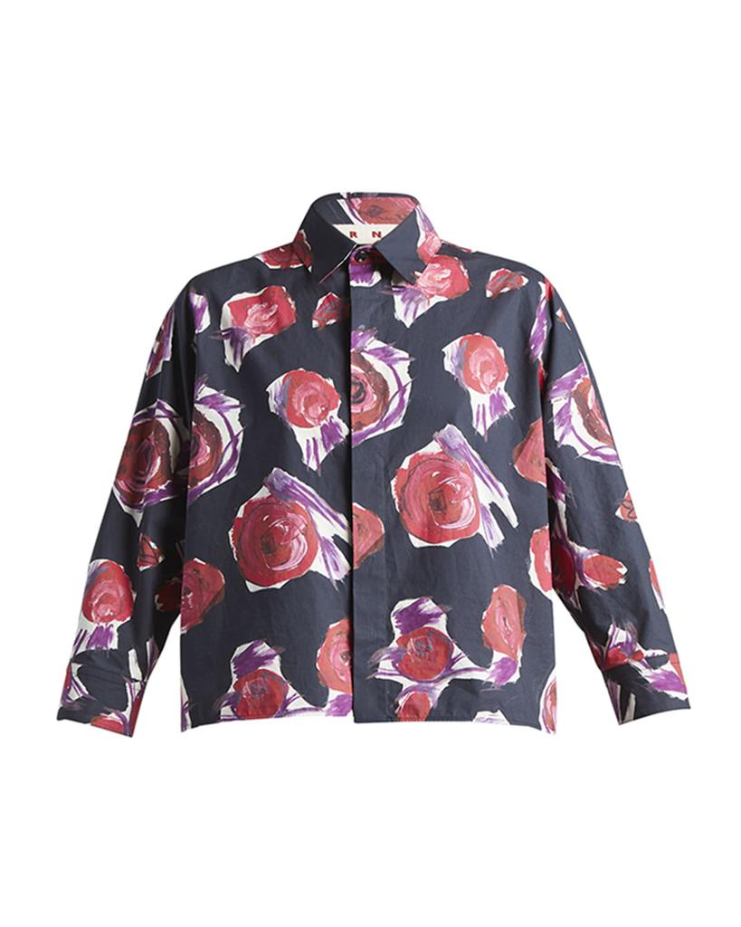 Tulip-Print Poplin A-Line Shirt商品第2张图片规格展示