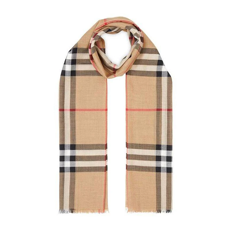 商品Burberry|Burberry 巴宝莉 女士棕色格子羊毛围巾 8018468,价格¥4053,第1张图片