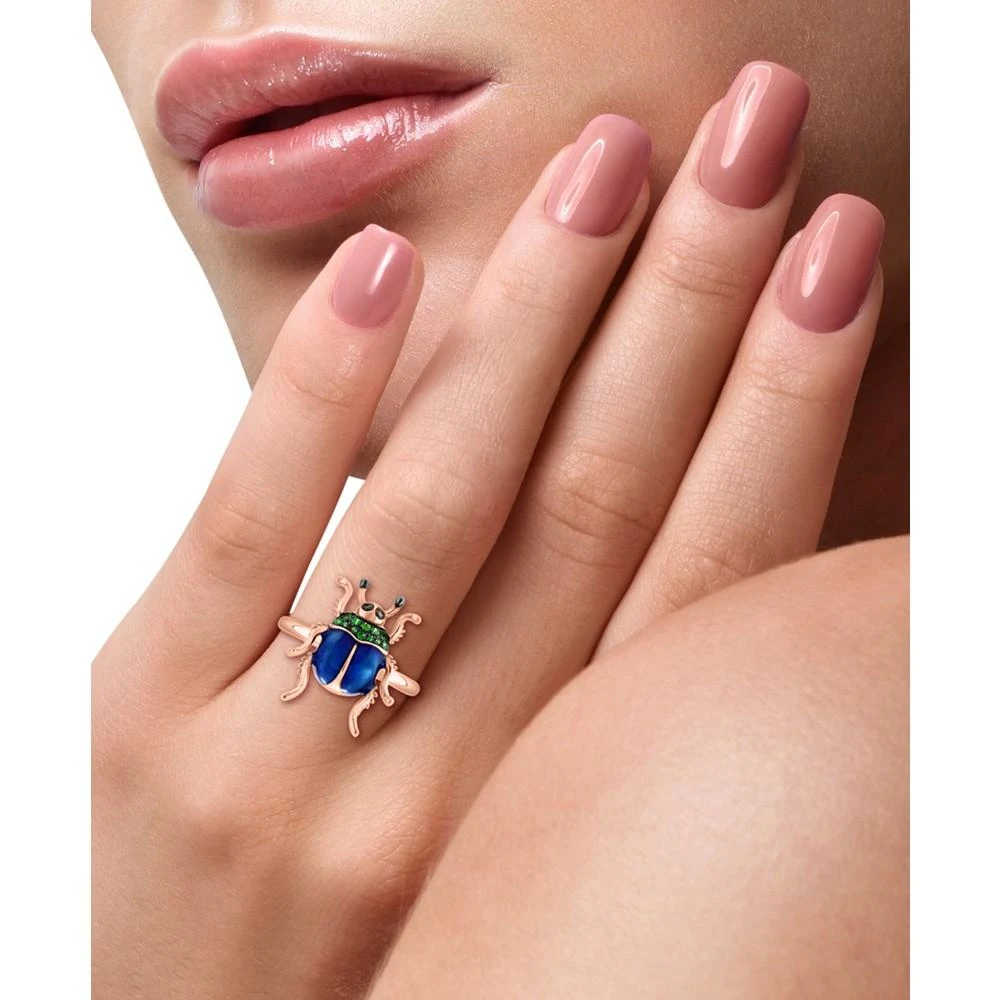 商品Effy|EFFY® Tsavorite (1/6 ct. t.w.) & Black Diamond Accent Beetle Ring in Blue Enamel & 14k Rose Gold,价格¥13586,第2张图片详细描述