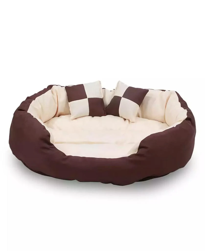 商品Macy's|Happycare Textiles Durable Bolster Sleeper Oval Pet Bed with Removable Reversible Insert Cushion and Additional Two Pillow, 43"x32",价格¥834,第4张图片详细描述