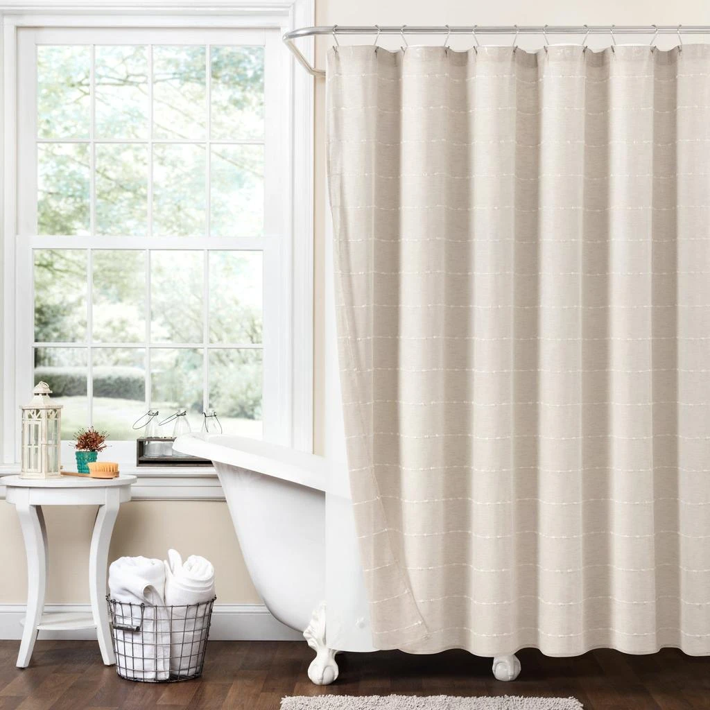 Farmhouse Textured Sheer With Peva Lining Shower Curtain Set 商品