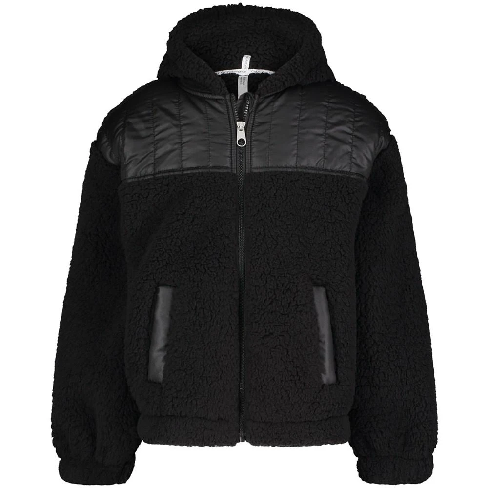 商品Calvin Klein|Big Girls Logo Zip Sherpa Hooded Jacket,价格¥405,第1张图片