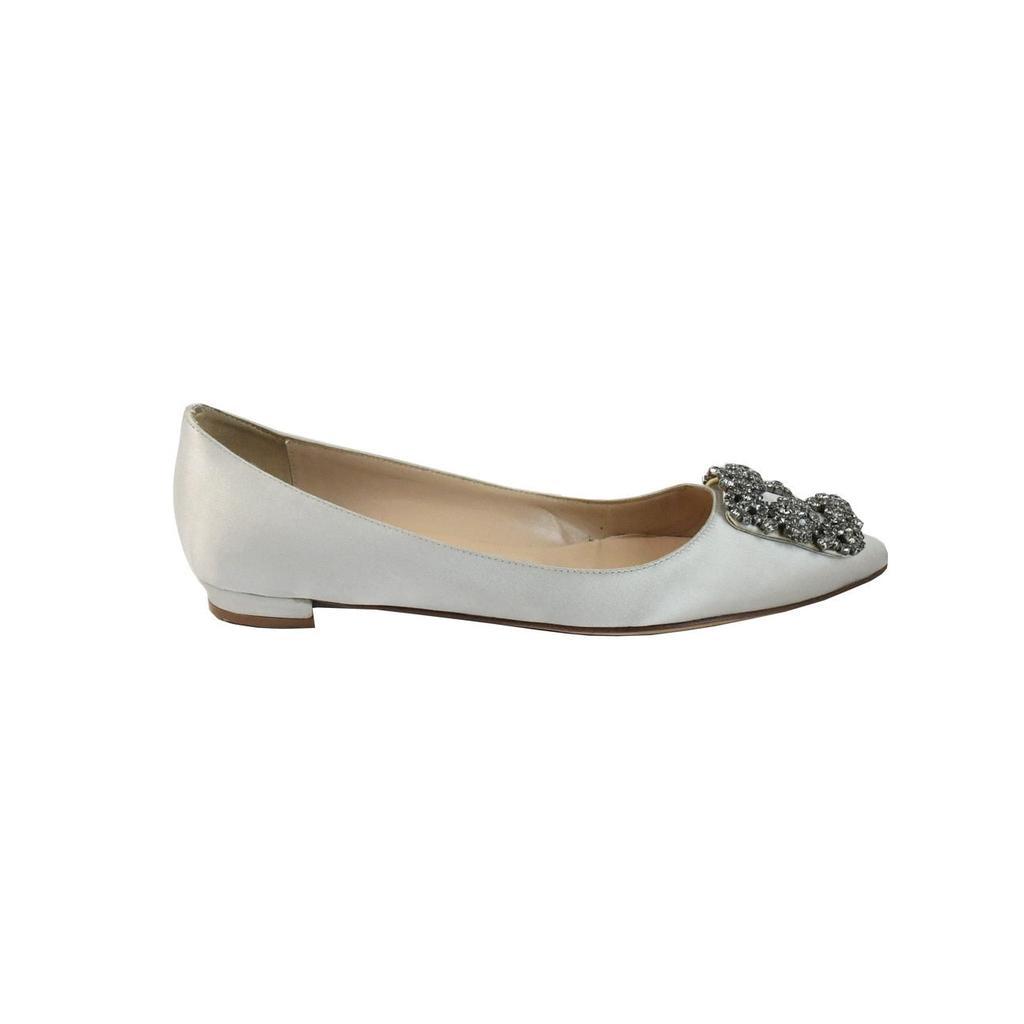 商品Manolo Blahnik|Manolo Blahnik Hangisi Flats Satin Silver,价格¥6701,第3张图片详细描述