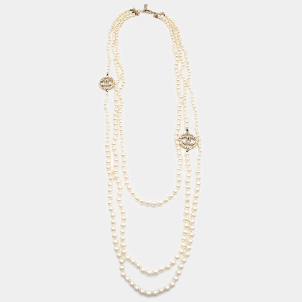 商品[二手商品] Chanel|Chanel CC Faux Pearl Gold Tone Necklace,价格¥9306,第2张图片详细描述