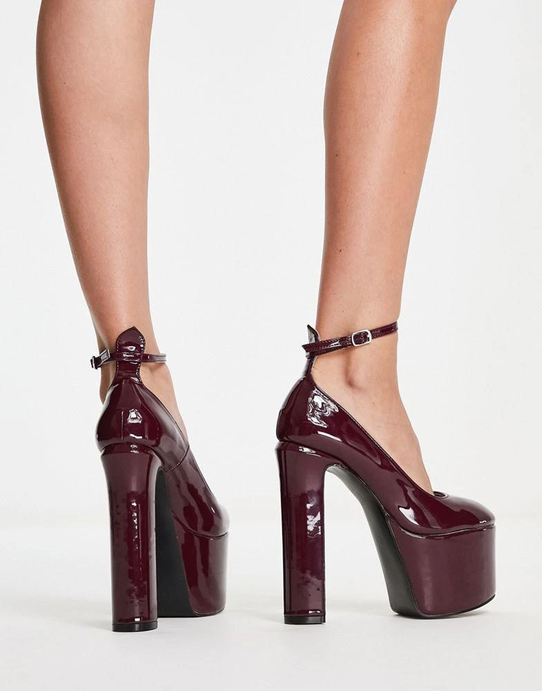 商品Daisy Street|Daisy Street platform heeled shoes in burgundy patent,价格¥157,第4张图片详细描述