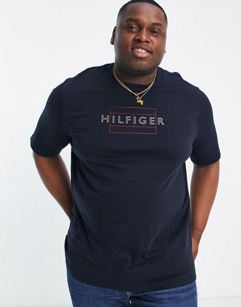 商品Tommy Hilfiger|Tommy Hilfiger Big & Tall linear flag logo t-shirt in navy,价格¥358,第5张图片详细描述