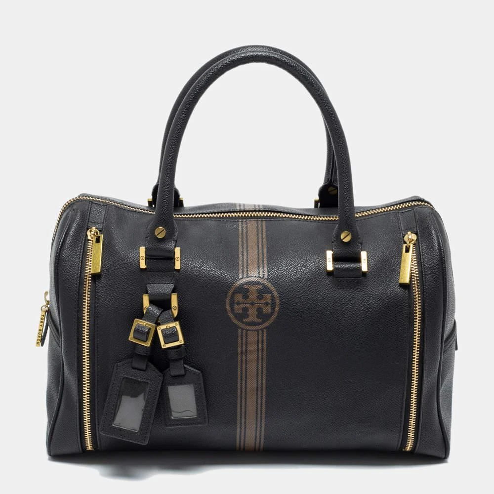 商品[二手商品] Tory Burch|Tory Burch Black Leather Striped Boston Bag,价格¥1773,第1张图片