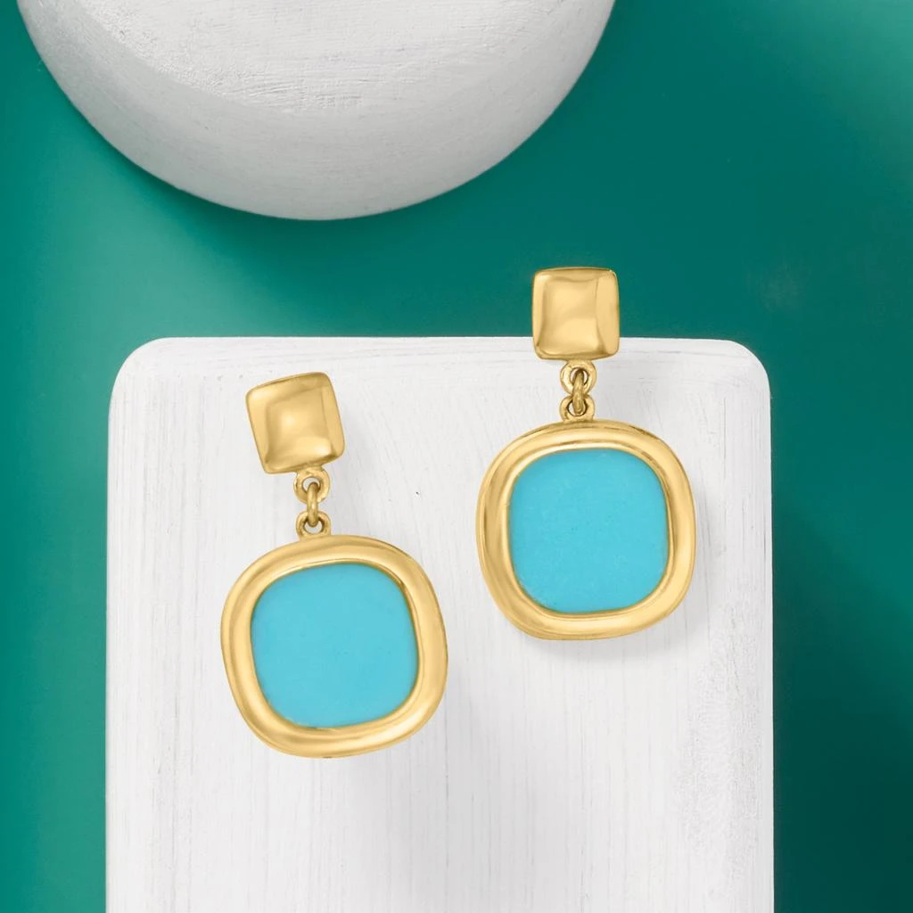 商品Ross-Simons|Italian Small Turquoise Drop Earrings in 14kt Yellow Gold,价格¥5583,第3张图片详细描述