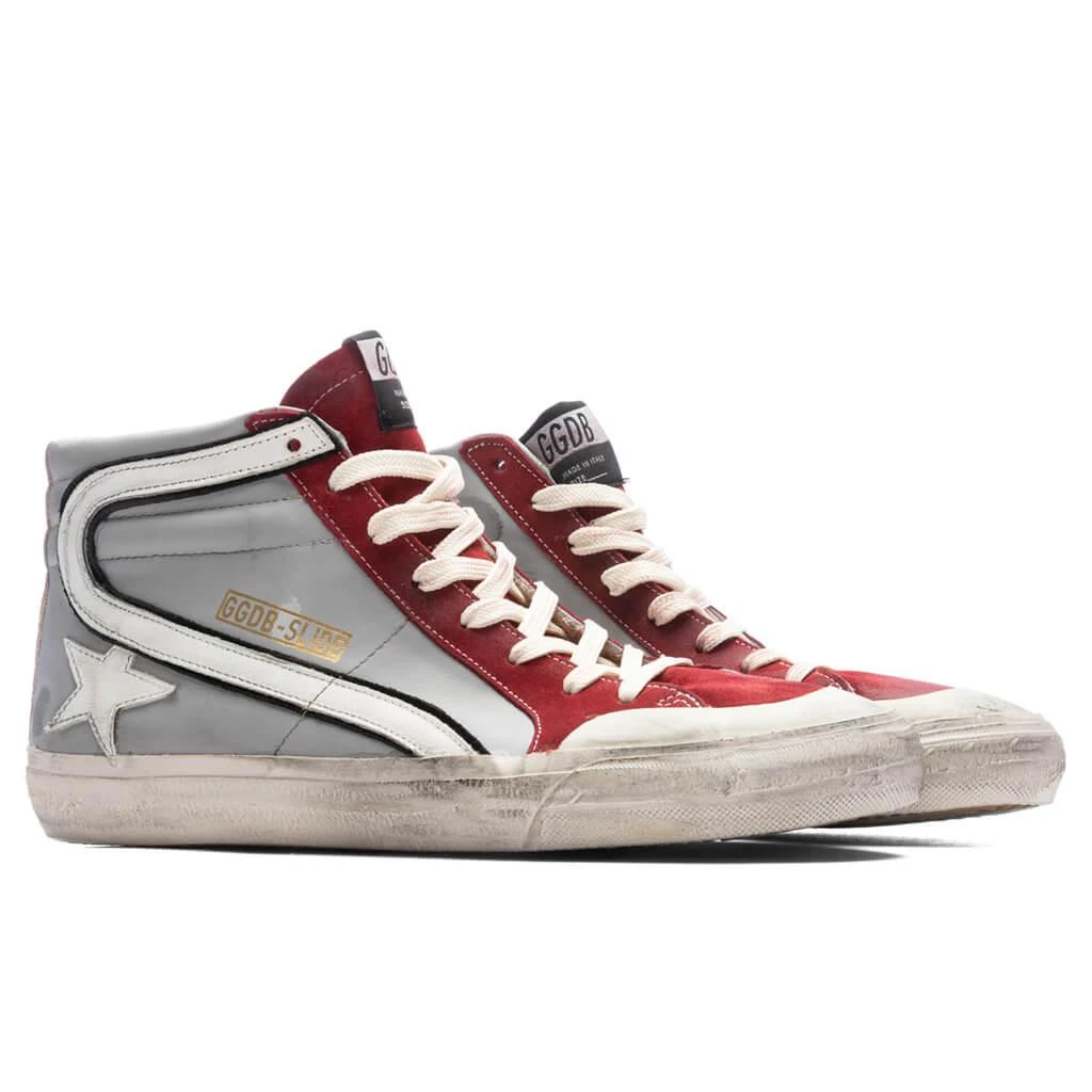 商品Golden Goose|Slide Leather Sneakers - Grey/Dark Red/White/Silver,价格¥4374,第2张图片详细描述