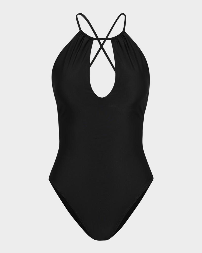 ワンピース水着 AGNEL Belle Monokini Black L'Agence Belle Solid Keyhole One-Piece Swimsuit | Neiman Marcus