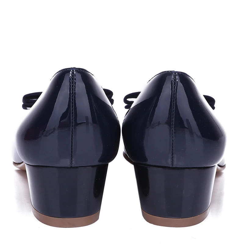 Salvatore Ferragamo 菲拉格慕 女士深蓝色牛皮蝴蝶结粗跟低跟鞋 0531284-NP-C-O-BL 商品