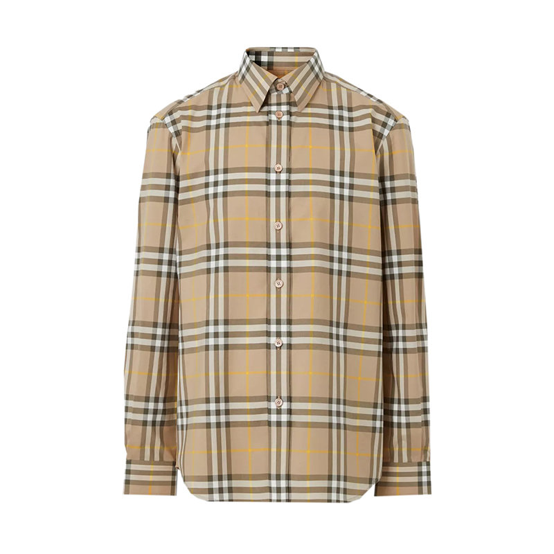 【预售3-7天】BURBERRY/博柏利 22年秋冬新款 男士松露色棉质格纹经典剪裁尖领长袖衬衫80554921商品第1张图片规格展示