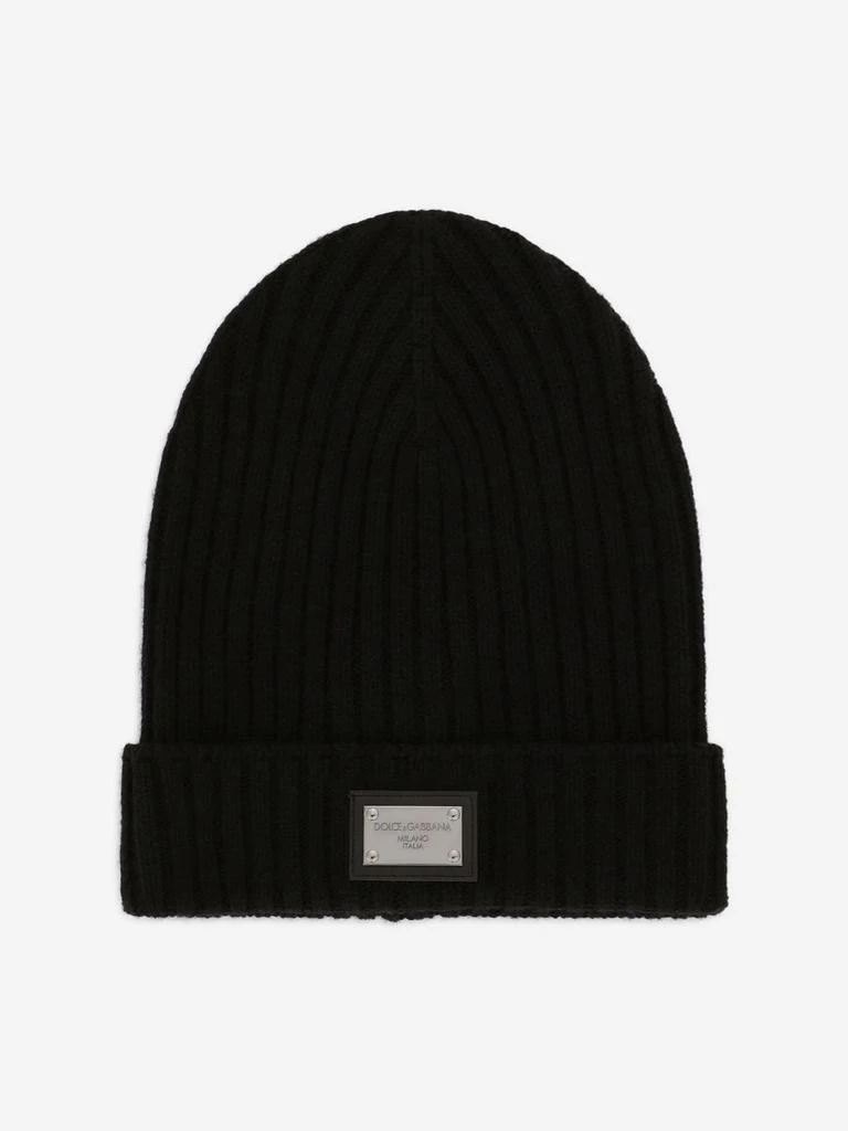 商品Dolce & Gabbana|Dolce & Gabbana Boys Logo Plate Beanie Hat in Black,价格¥1722,第1张图片