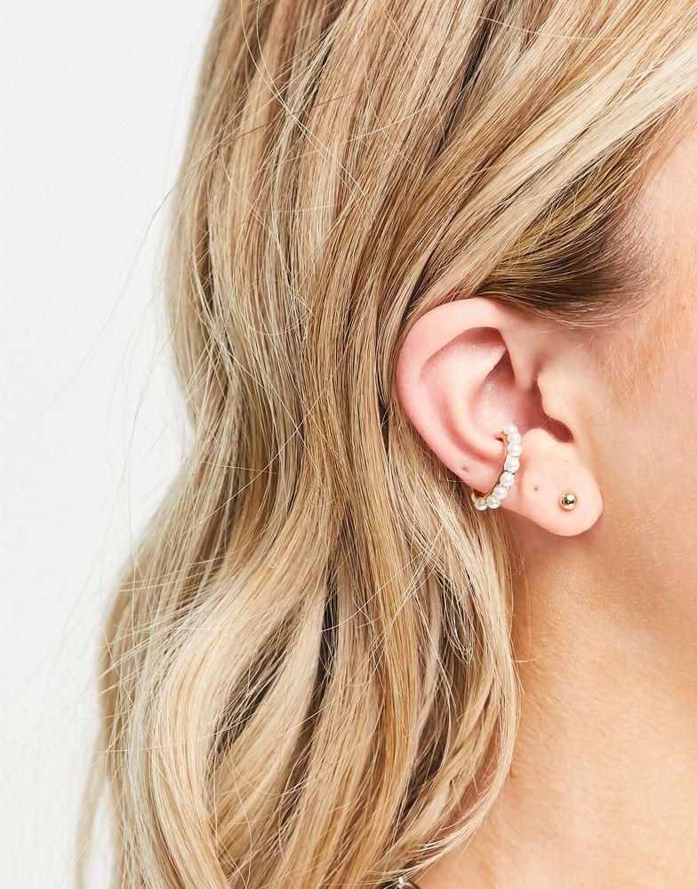Topshop pack of 3 faux pearl ear cuffs in gold商品第2张图片规格展示
