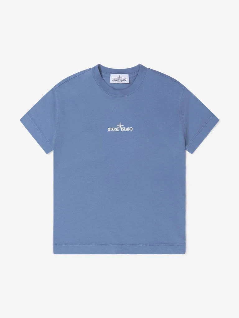 商品Stone Island|Stone Island Blue, Grey Boys Cotton Jersey Logo T-Shirt,价格¥452,第2张图片详细描述