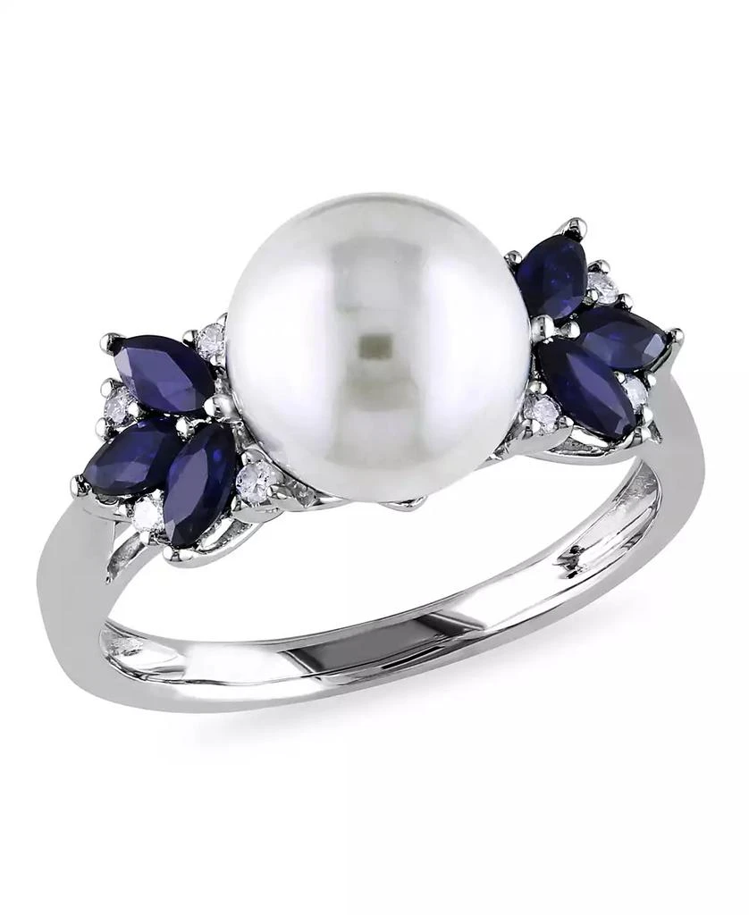 商品Macy's|Freshwater Cultured Pearl (9-9.5mm), Sapphire (5/8 ct. t.w.) and Diamond Accent Ring in 10k White Gold,价格¥3811,第1张图片