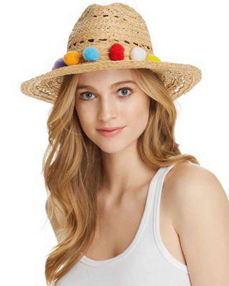 商品AQUA|Pom-Pom Trim Raffia Hat - 100% Exclusive,价格¥236,第1张图片
