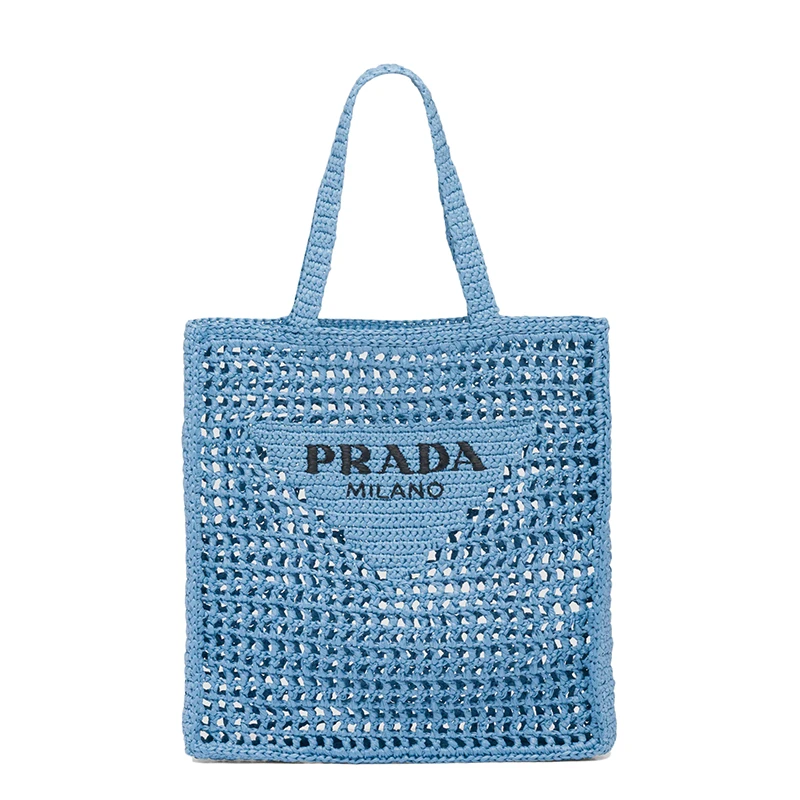 PRADA/普拉达 22新款 女士天蓝色酒椰纤维解构式单肩手提镂空托特包 商品