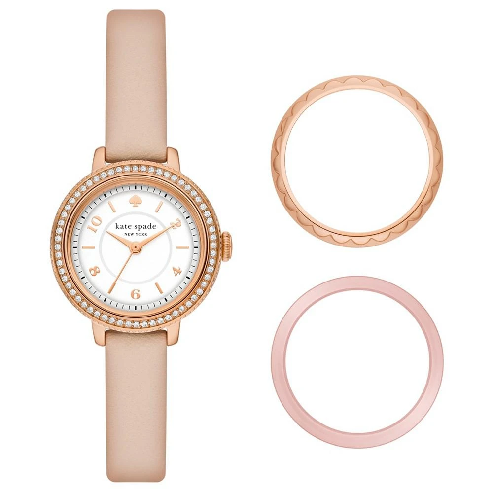 商品Kate Spade|Women's Morningside Three Hand Pink Pro-Planet Leather Watch 28mm Gift Set,价格¥1492,第1张图片