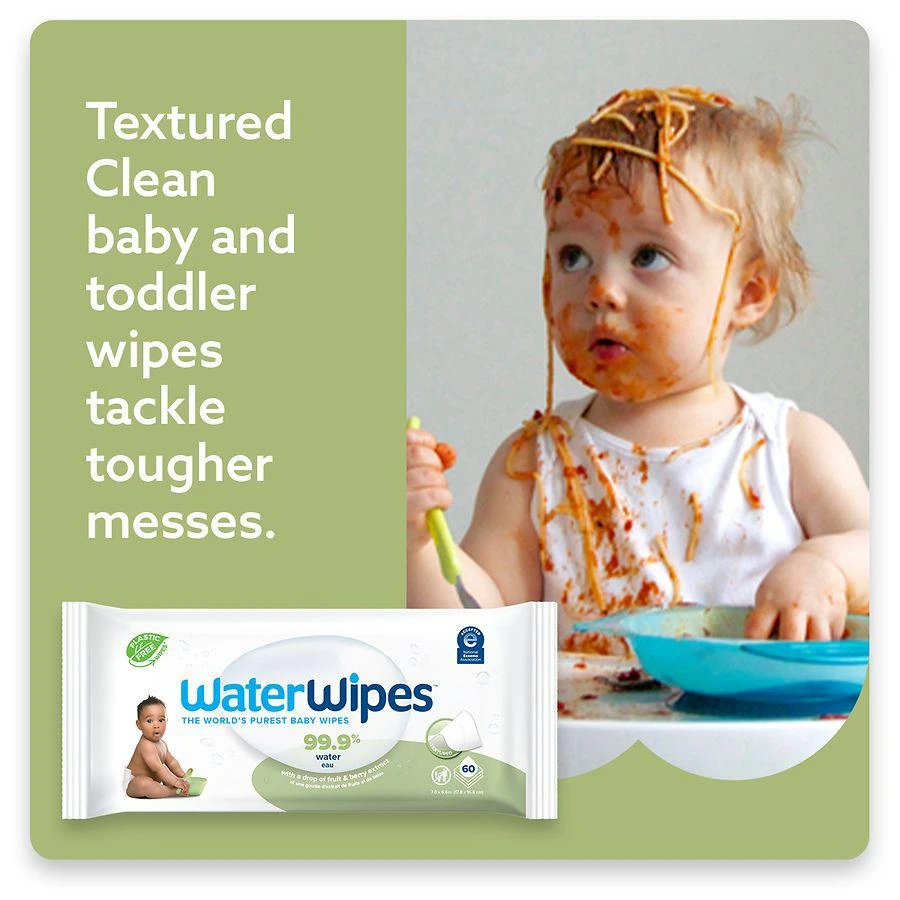 商品WaterWipes|Plastic-Free Textured Clean Wipes, Unscented & Hypoallergenic for Sensitive Skin,价格¥126,第3张图片详细描述