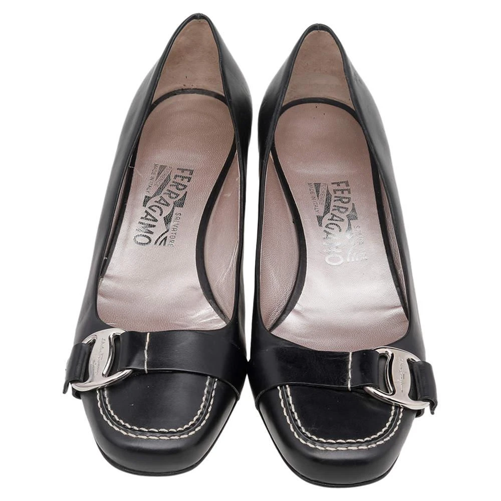 商品[二手商品] Salvatore Ferragamo|Salvatore Ferragamo Black Leather Block Heel Pumps Size 38.5,价格¥2712,第3张图片详细描述