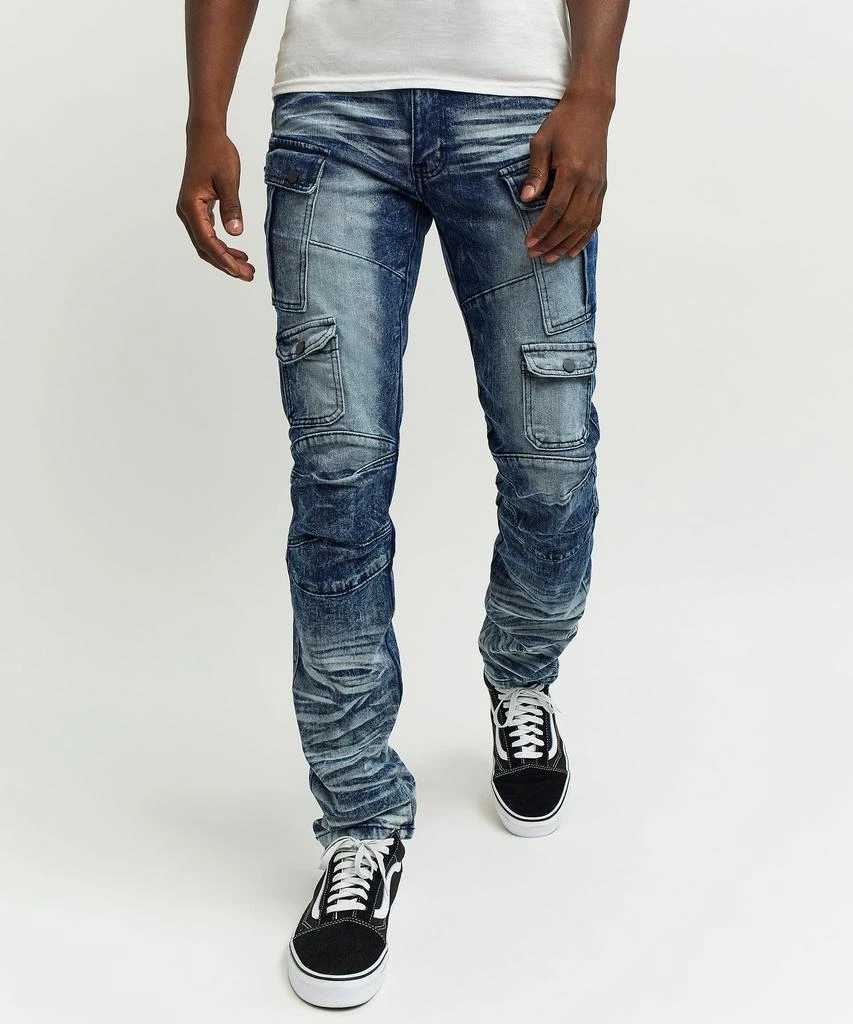商品Reason Clothing|Dwayne Clean Multi Pocket Utility Cargo Denim - Icy Blue,价格¥253,第1张图片