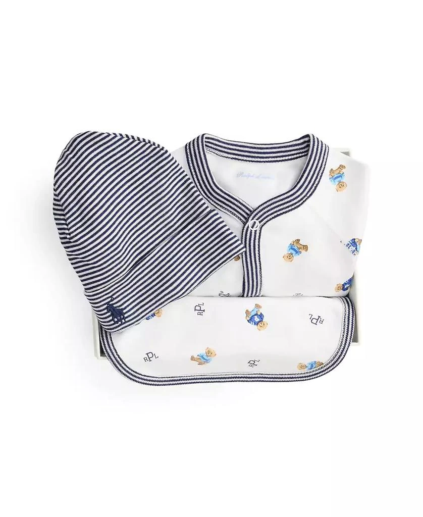 商品Ralph Lauren|Baby Boys 3-Piece Bear Motif Coverall, Bib and Beanie Gift Set,价格¥386,第2张图片详细描述