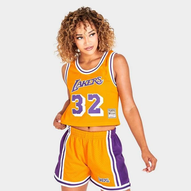 商品Mitchell and Ness|Women's Mitchell & Ness Los Angeles Lakers NBA Magic Johnson Crop Tank,价格¥333,第3张图片详细描述