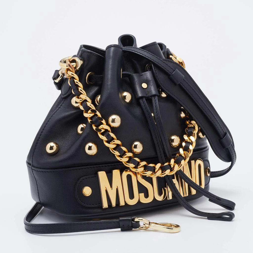 商品[二手商品] Moschino|Moschino Black Leather Studded Drawstring Bucket Bag,价格¥3086,第3张图片详细描述