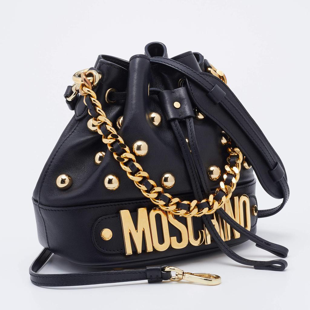 商品[二手商品] Moschino|Moschino Black Leather Studded Drawstring Bucket Bag,价格¥3329,第5张图片详细描述