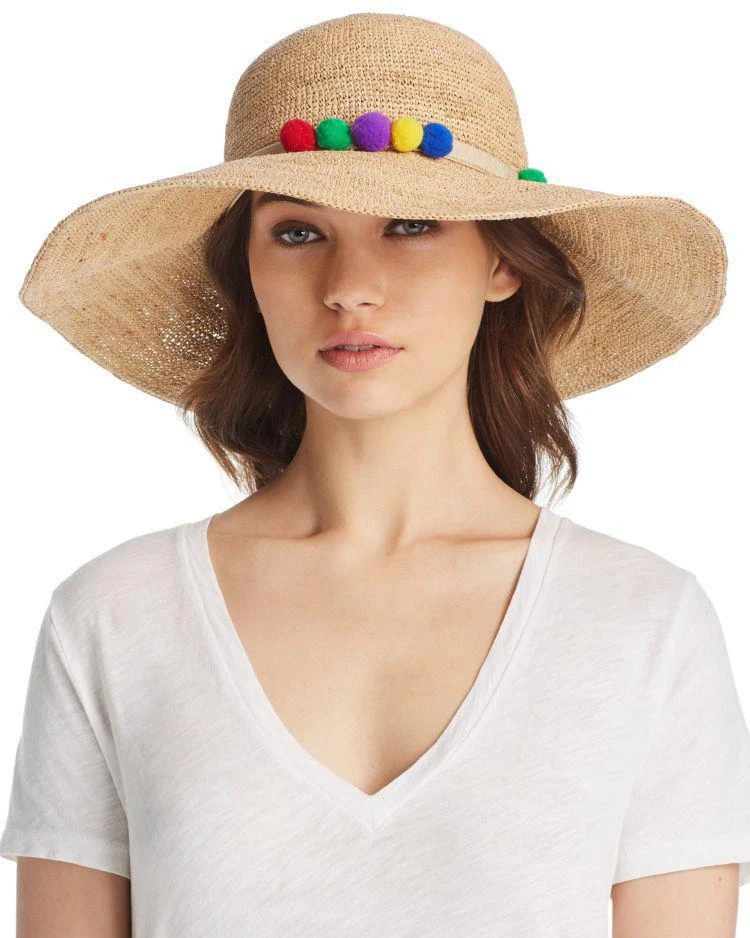 商品Marzi|Pom-Pom Trim Floppy Straw Sun Hat,价格¥376,第1张图片