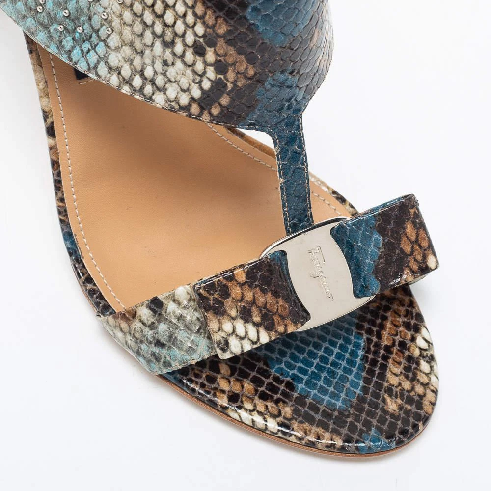 Salvatore Ferragamo Multicolor Python Embossed Leather Studded Pellas Ankle Strap Sandals Size 40.5 商品