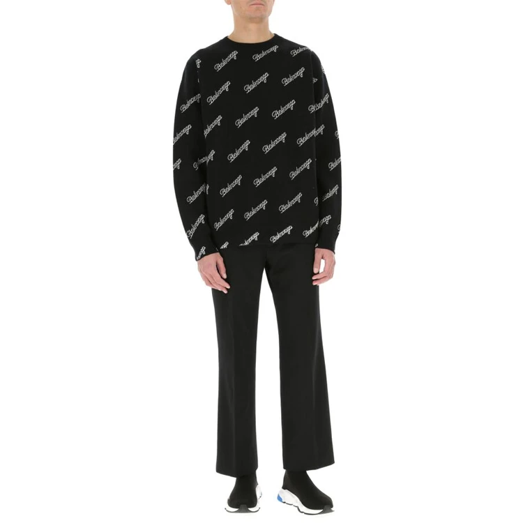 商品[国内直发] Balenciaga|巴黎世家 SS21 刺绣Logo印花长袖毛衣 宽松版型 男款 黑色,价格¥5416,第4张图片详细描述