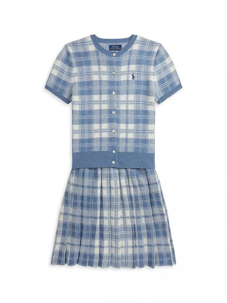 商品Ralph Lauren|Little Girl's &amp; Girl's Plaid Short-Sleeve Cardigan &amp; Pleated Skirt Set,价格¥703,第1张图片