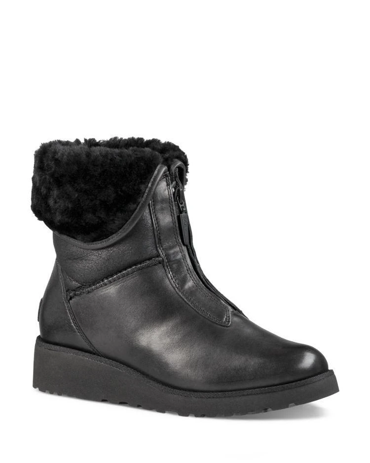 商品UGG|Caleigh Leather and Sheepskin Booties 山羊皮翻毛雪地靴,价格¥880,第1张图片