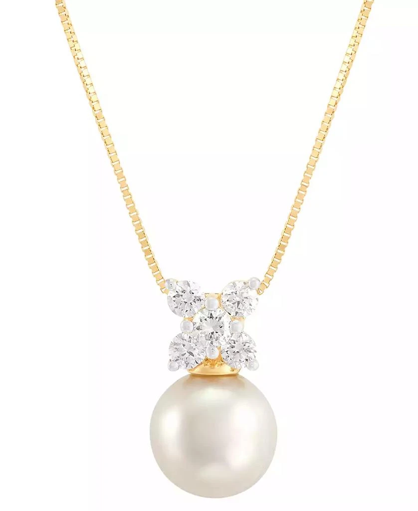 商品Grown With Love|Cultured Freshwater Pearl (8-1/2mm) & Lab Grown Diamond (1/3 ct. t.w.) Cluster 18" Pendant Necklace in 14k Gold,价格¥3366,第1张图片