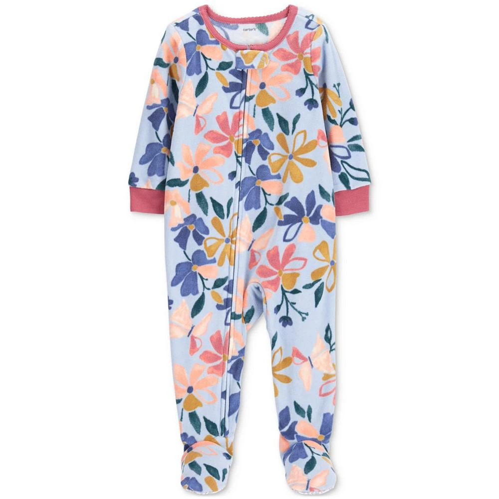 商品Carter's|Baby Girls Floral Fleece Footed Pajamas,价格¥49,第2张图片详细描述