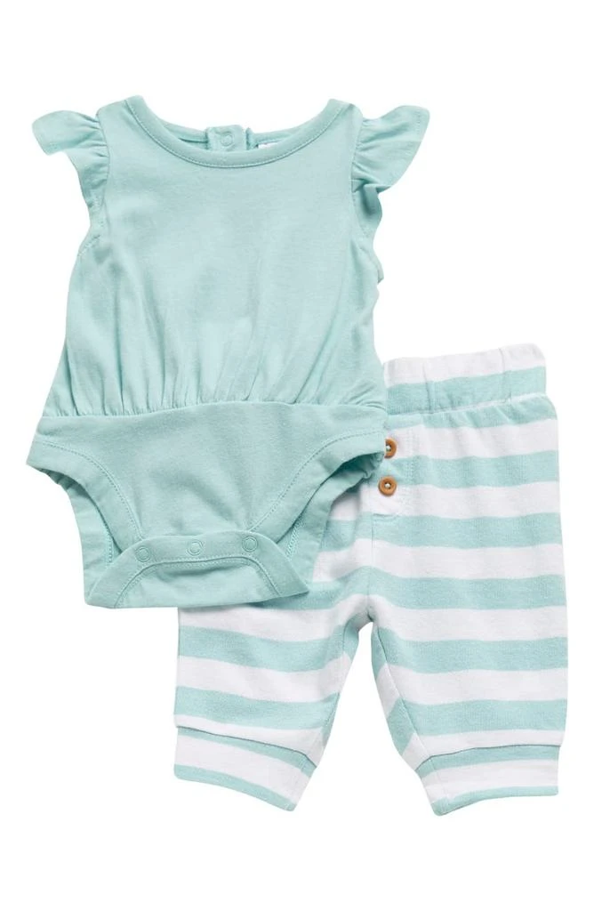 商品Nordstrom|Organic Cotton Flutter Sleeve Bodysuit & Stripe Pants Set,价格¥67,第1张图片