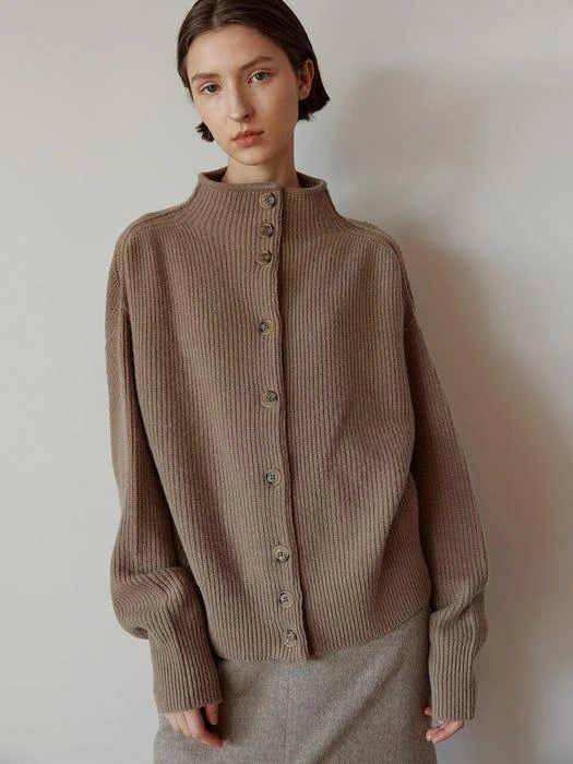商品MOHAN|Tow Cashmere Loose Turtleneck Knit Cardigan (3 Colors),价格¥970,第1张图片