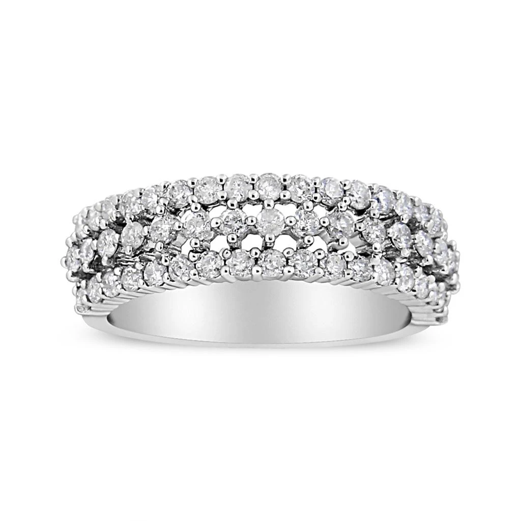 商品Haus of Brilliance|14K White Gold 1.0 Cttw Prong Set Round Diamond Split Shank Three Row Band Ring,价格¥11614,第1张图片