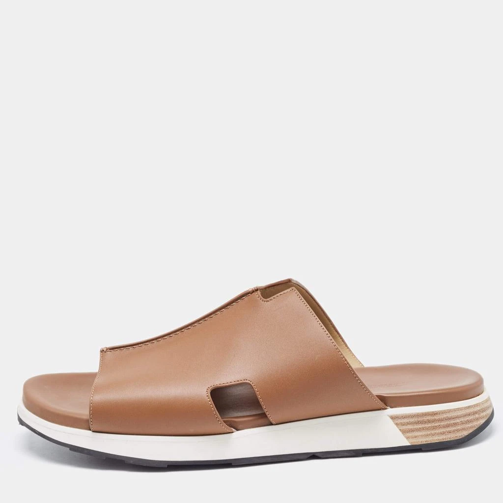 商品[二手商品] Hermes|Hermes Brown Leather Pharaon Slides Size 45,价格¥5234,第1张图片