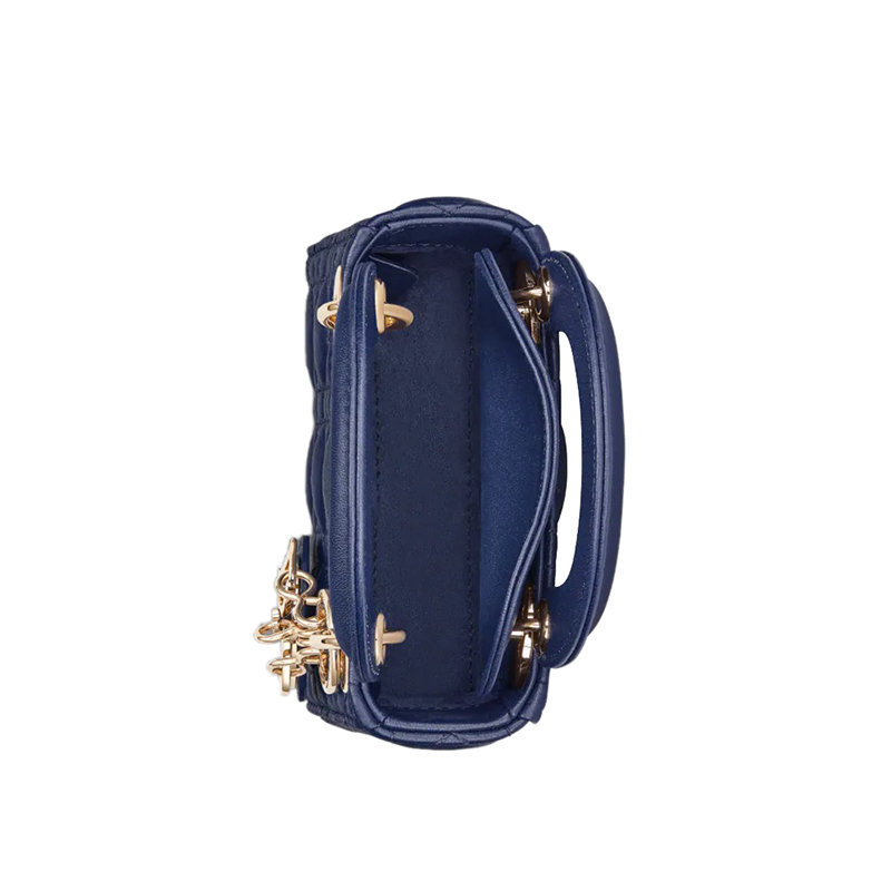 商品Dior|【预售3-7天】迪奥 23新款 LADY系列 女士宝蓝色格纹小羊皮淡金色金属吊饰调节拆卸肩带单肩斜挎手提包S0856ONGE_M14Z,价格¥23640,第7张图片详细描述